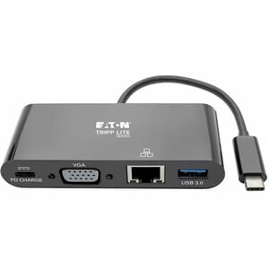 Eaton Tripp Lite Series USB-C Multiport Adapter, VGA, USB 3.x (5Gbps) Hub Port, Gigabit Ethernet and 60W PD Charging, Blac