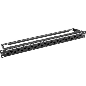 Eaton Tripp Lite Series 24-Port 1U Rack-Mount Cat5e/6 Offset Feed-Through Patch Panel with Cable Management Bar, RJ45 Ethe