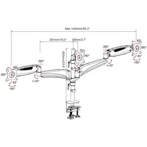 Amer Mounts Hydra3 Clamp Mount for Flat Panel Display, Curved Screen Display - Black, Chrome, White - Height Adjustable - 