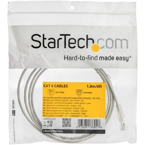 StarTech.com 6 ft CAT6 Cable - Slim CAT6 Patch Cord - Gray - Snagless RJ45 Connectors - Gigabit Ethernet Cable - 28 AWG - 