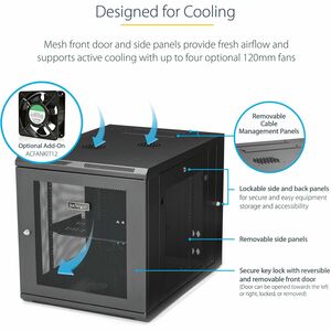StarTech.com 4-Post 12U Wall Mount Network Cabinet, 19" Hinged Wall-Mounted Server Rack for IT Equipment, Flexible Lockabl