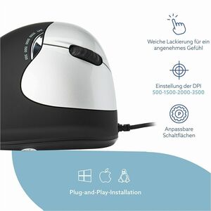 R-Go HE Mouse - USB 2.0 - 4 Button(s) - Black - 1 Pack - Cable - 2500 dpi - Scroll Wheel - Medium Hand/Palm Size - Right-h