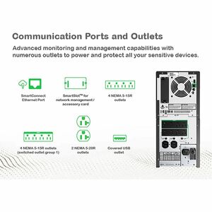 APC Smart-UPS, Line Interactive, 3kVA, Tower, 120V, 8 NEMA 5-15R+2 NEMA 5-20R outlets, SmartConnect Port+SmartSlot, AVR, L