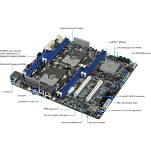 Asus Z11PA-D8 Server Motherboard - Intel C621 Chipset - Socket P LGA-3647 - SSI CEB - Xeon Processor Supported - 2 TB DDR4