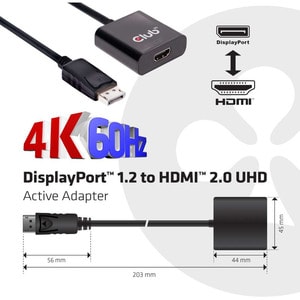 Club 3D DisplayPort 1.2 to HDMI 2.0 UHD Active Adapter - DisplayPort/HDMI A/V Cable for Audio/Video Device, Gaming Compute