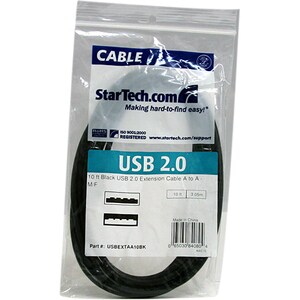 StarTech.com 10 ft Black USB 2.0 Extension Cable A to A - M/F - 3.05 m USB Data Transfer Cable for Peripheral Device, Prin