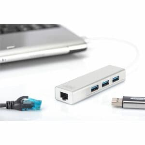 Digitus USB/Ethernet-Hub - USB Typ-A - Notebook, Drucker, Festplatte, Flash-Laufwerk, Kartenleser, Lautsprecher, Desktop, 