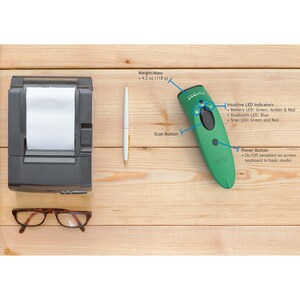 Socket Mobile SocketScan S730 Handheld Barcode Scanner - Wireless Connectivity - Green - 1D - Laser - Bluetooth