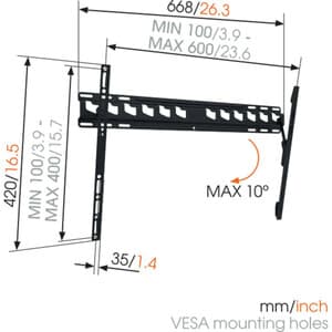 Vogel's MA4010-B1 Wall Mount for Flat Panel Display - Black - 1 Display(s) Supported - 165.1 cm (65") Screen Support - 60 