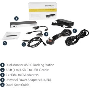 StarTech.com USB C Dockingstation für Zwei Monitore mit 60 W PD für Windows Laptops, USB C auf HDMI/DVI Dock, Thunderbolt 