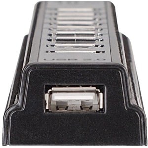 USB-A 10-Port Desktop Hub, 10x USB-A Ports, 480 Mbps (USB 2.0), Bus or AC Power, Hi-Speed USB, Black, Three Year Warranty 