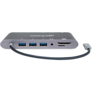 Manhattan Docking USB-C 11 ptos, HDMI/Mini DP/VGA, USB-C PD/3xUSBv3.2, Red/Audio/SD/micro SD - 5 x puertos USB - 3 x USB 3