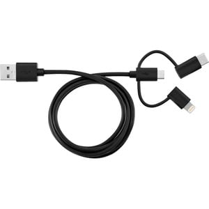V7 Black USB Cable USB 2.0 A Male to Micro USB Male, Lightning Male, USB-C Male 1m 3.3ft