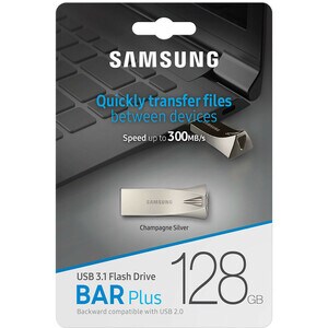 Samsung USB 3.1 Flash Drive BAR Plus 128GB Champagne Silver - 128 GB - USB 3.1 - Champagne Silver - 5 Year Warranty