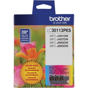 Brother LC30113PKS Original Standard Yield Inkjet Ink Cartridge - Tri-pack - Cyan, Magenta, Yellow - 2 / Pack - 200 Pages
