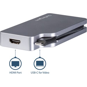 StarTech.com Adaptateur multiport USB-C - Multiprise USB Type-C gris sidéral - 4-en-1 USB-C vers VGA, DVI, HDMI, ou Mini D