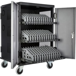 V7 Charge Cart for 36 Mobile Computers - Secure, Store and Charge Chromebooks, Notebooks and Tablets - NEMA US Plug - Push