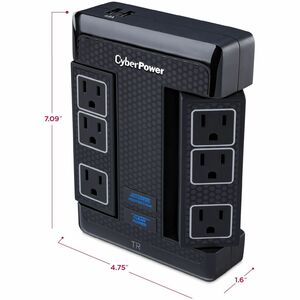 CyberPower HT600WSU2A Premier Home Theater 6 - Outlet Surge with 1680 J - Clamping Voltage 500V, NEMA 5-15P, Wall Tap, 15 