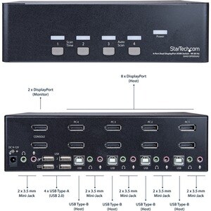 StarTech.com KVM-Switchbox - TAA-konform - 4 Computer - 1 Lokaler Benutzer(n) - 3840 x 2160 - 8 x USB - 10 x DisplayPort -