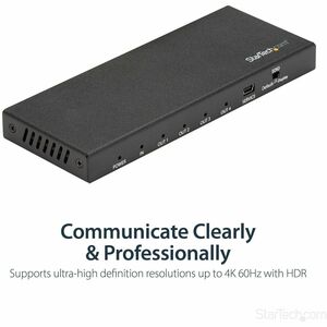 StarTech.com 4 Port HDMI Splitter - 4K 60Hz - 1x4 Way HDMI 2.0 Splitter - HDR - ST124HD206 - Displays the same image with 