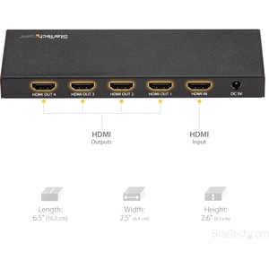StarTech.com HDMI Splitter - 4-Port - 4K 60Hz - HDMI Splitter 1 In 4 Out - 4 Way HDMI Splitter - HDMI Port Splitter (ST124