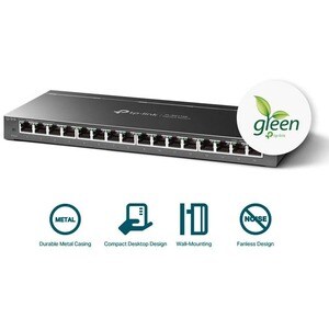 TP-Link TL-SG116E 16 Ports Ethernet Switch - Gigabit Ethernet - 10/100/1000Base-T - 2 Layer Supported - 9.19 W Power Consu
