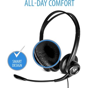V7 HU311-2EP Kabel Kopfbügel Stereo Headset - Schwarz - Binaural - Ohraufliegend - 20 Hz bis 20 kHz Frequenzgang - 180 cm 