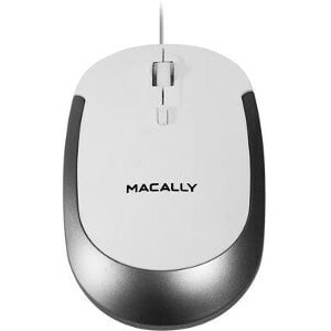 Macally USB Optical Quiet Click Mouse for Mac/PC in White & Aluminum - Optical - Cable - Aluminum, White - USB - 2400 dpi 