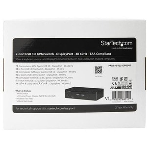 StarTech.com KVM-Switchbox - TAA-konform - 2 Computer - 1 Lokaler Benutzer(n) - 3840 x 2160 - 8 x USB - 3 x DisplayPort - 