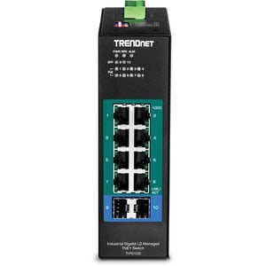 TRENDnet 10-Port Industrial Gigabit L2 Managed PoE+ DIN-Rail Switch, 8 x Gigabit PoE+ Ports, DIN-Rail Mount, 2 x SFP Slots