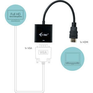 i-tec 15 cm HDMI/VGA Videokabel für Monitor, Videogerät, Computer - Zweiter Anschluss: 1 x 15-pin HD-15 - Female - Unterst