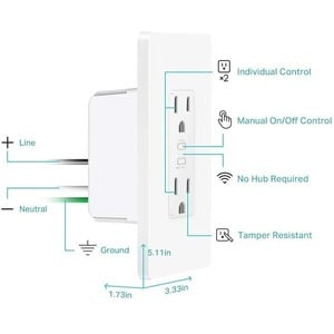 Kasa Smart Wi-Fi Power Outlet - Requires neutral wire and 2.4GHz Wi-Fi connection to work. System requirement is Android 4