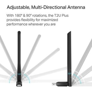 TP-Link Archer T2U Plus - IEEE 802.11ac Dual Band Wi-Fi Adapter for Desktop/Notebook - with 2.4GHz - 5GHz High Gain Dual B