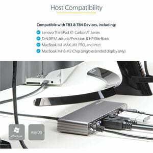 StarTech.com Thunderbolt 3 Dock, Dual 4K 60Hz Monitor TB3 Docking Station with DisplayPort, HDMI & 1080p VGA, 85W Power De