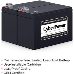 CyberPower RB1290X2 Replacement Battery Cartridge - 2 X 12 V / 9 Ah Sealed Lead-Acid Battery, 18MO Warranty