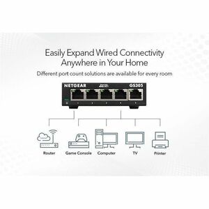 Netgear Business GS305 Ethernet Switch - 5 Ports - Gigabit Ethernet - 10/100/1000Base-T - 2 Layer Supported - 2.15 W Power