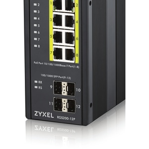 ZYXEL RGS200-12P - 12-port GbE Managed PoE Switch | Rugged | Temperture Hardened | DIN Rail Mountable - 12 Ports - Managea