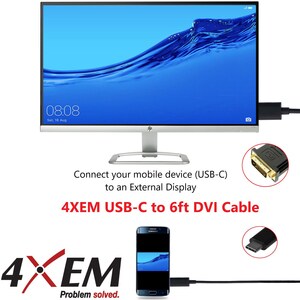 4XEM USB-C to DVI Cable - 6 ft DVI/USB Video Cable for Video Device, Monitor, Projector, HDTV, Notebook, MacBook Pro, Comp