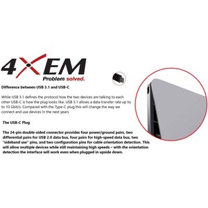 4XEM USB-C to DVI Adapter - 1 x 24-pin Type C USB 3.1 USB Male - 1 x DVI Video Female - 1920 x 1200 Supported - Black - 1