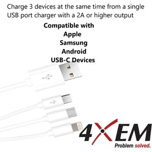 4XEM USB To Lightning Micro USB and USB Type C Cable For iPhone/iPod/iPad/Galaxy - 4XEM USB To Lightning, Micro USB and US
