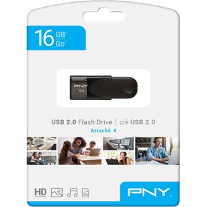 PNY 16GB Attaché 4 2.0 Flash Drive - 16 GB - USB 2.0 Type A - Black - 1 Year Warranty