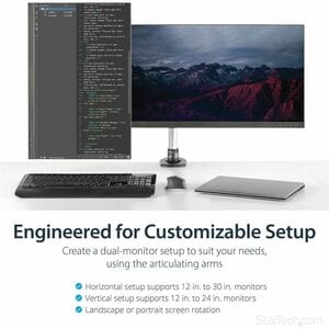 StarTech.com Desk Mount Dual Monitor Arm, Full Motion, Premium Dual Monitor Mount for up to 30"(19.8lb/9kg) VESA Mount Mon