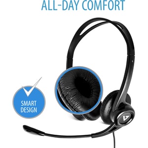 ESSENTIALS USB HEADSET W/MIC LTHR EARPADS INLINE CTRL BLACK I