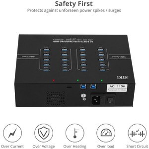 SIIG 20-Port Industrial USB 3.0 Hub with Charging - 200W - USB 3.0 Type B - External 20 USB 5Gbps Type-A Port(s) - 20 USB 