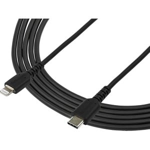 StarTech.com 6 foot/2m Durable Black USB-C to Lightning Cable, Rugged Heavy Duty Charging/Sync Cable for Apple iPhone/iPad