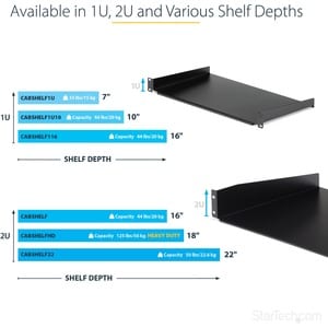 StarTech.com 1U Server Rack Cabinet Shelf - Fixed 16" Deep Cantilever Rackmount Tray for 19" Data/AV/Network Enclosure w/c
