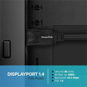 VisionTek DisplayPort to DisplayPort 1.4 2 Meter Cable - DisplayPort to DisplayPort Cable DisplayPort 1.4 Cable with 8K 60