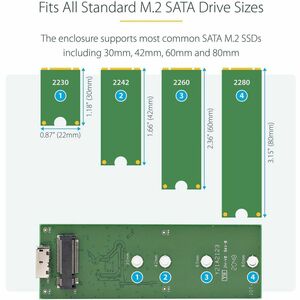 StarTech.com Drive Enclosure SATA/600, M.2 - USB 3.1 Micro-B Host Interface - UASP Support External - Black, Silver - TAA 