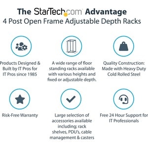StarTech.com Rack Serveur Mobile 15U 4 Poteaux, Rack Réseau 19" 4 Poteaux avec Roulettes, Rack avec Profondeur Ajustable p
