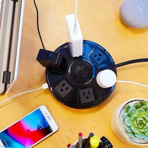 Accell Power Air - Surge Protector and USB Charging Station - Black, 6 ft (1.8 m) - 6 x AC Power, 2 x USB - 1800 VA - 1080